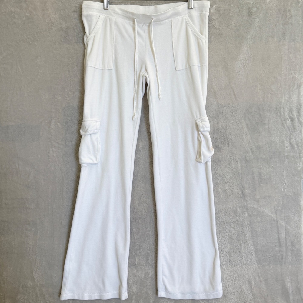 Y2K Hale Bob White Velour Swear Pants Low Rise Flare Leg Medium 2000s Lounge